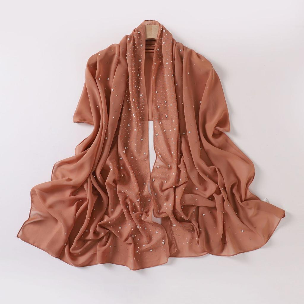 New Pearl Chiffon Long Scarf With Star Diamond For Women