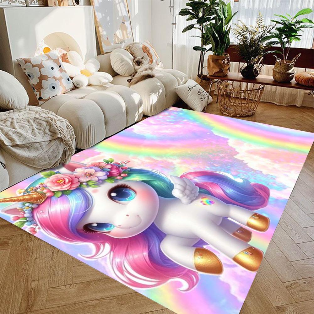 Cartoon Unicorn Carpet for Living Room Decor Sofa Rug Children's Play Mat Girls Bedroom Bedside Rug Nursery Floor Mat Christmas