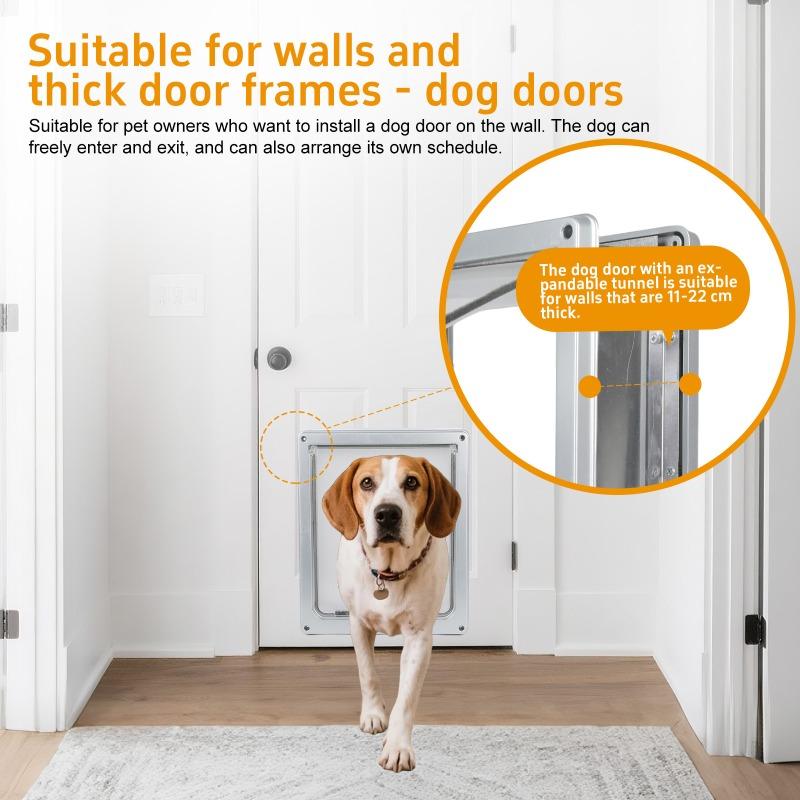 Aluminum Alloy Pet Door Flap Magnetic Suitable Walls Thick 11-22CM Dog Door Free Entry Exit Two Way Cat Doors Safety Double Lid