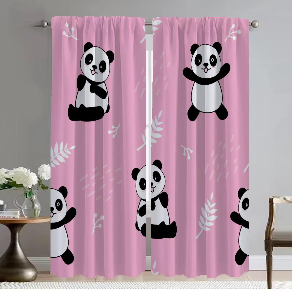 Cute Panda Pattern Home Interior Curtains for Living Room Anti-mosquito Curtains 2 Pieces Partition Window Curtain Kitchen Child