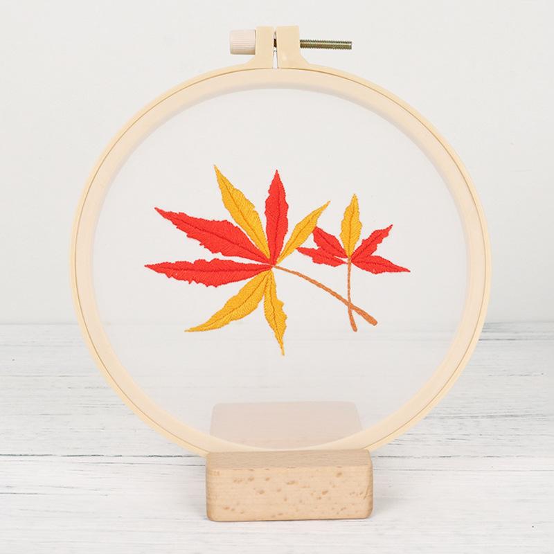 Ginkgo Maple Leaf Transparent Yarn Embroidery Material Package Diy Handmade Self-Embroidery Traced, Needle And Thread Set