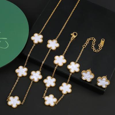 INS Stainless Steel Five Laef Flower Clover Bracelet Jewelry Set Necklace Earrings For Woman Daily Wear Jewelry