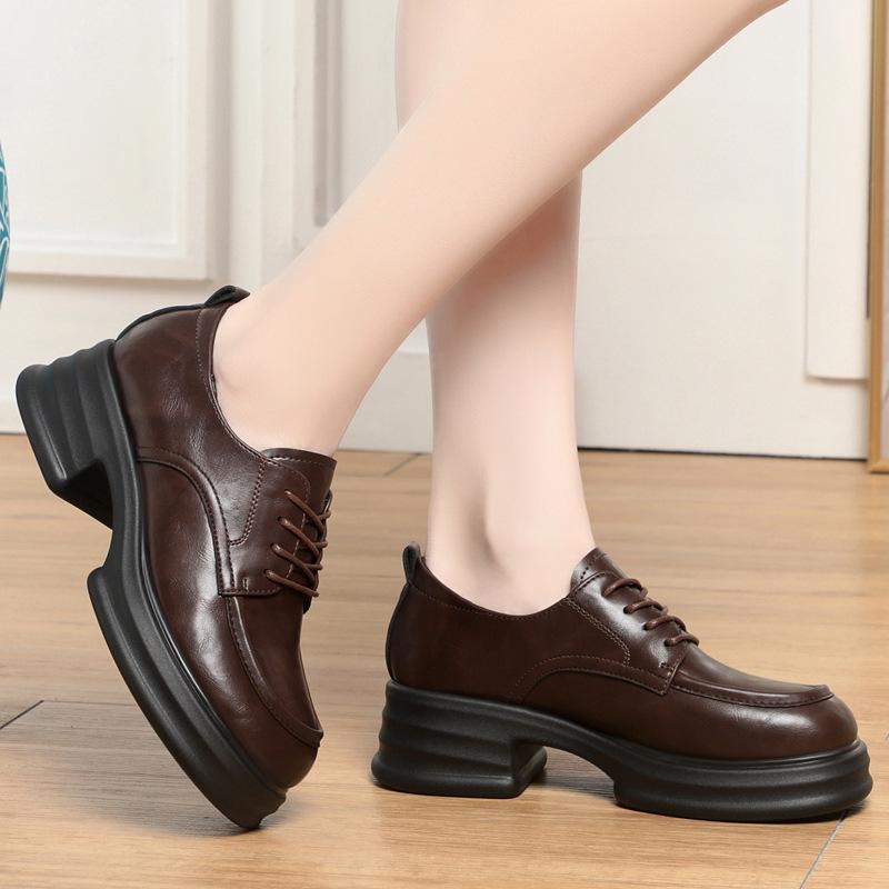 Soft-soled loafers women's retro spring and autumn new single shoes British style platform work shoes small leather shoes