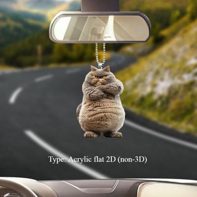 Naujas produktas, kūrybingas Big Fat Cat plokščias 2D automobilio galinio vaizdo veidrodžio pakabukas su raktų pakabuku