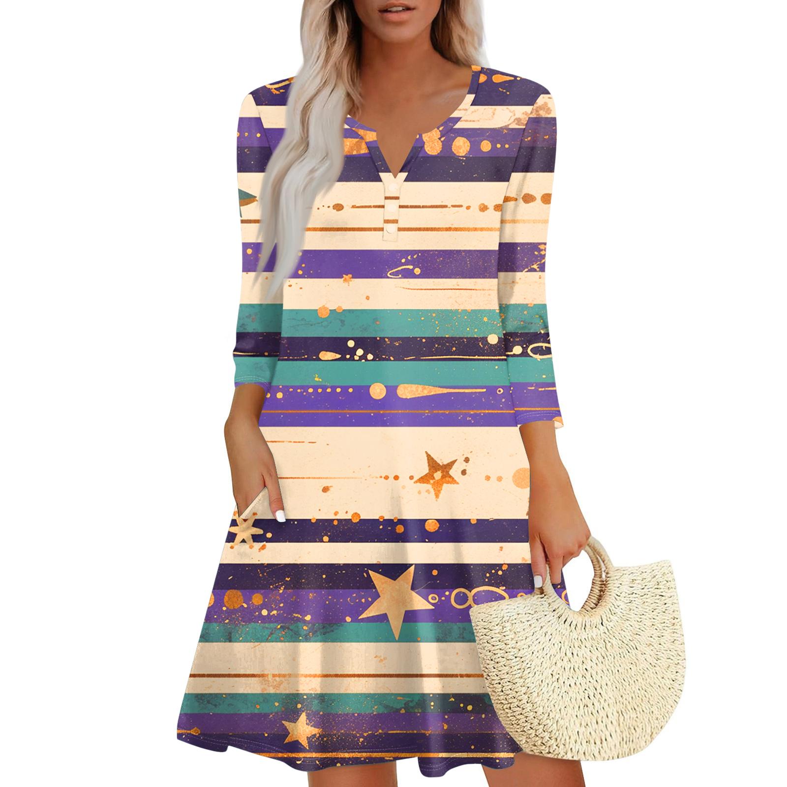 

Women s Dress Loose V Neck Three-quarter Sleeve With Pockets Dress XL білий