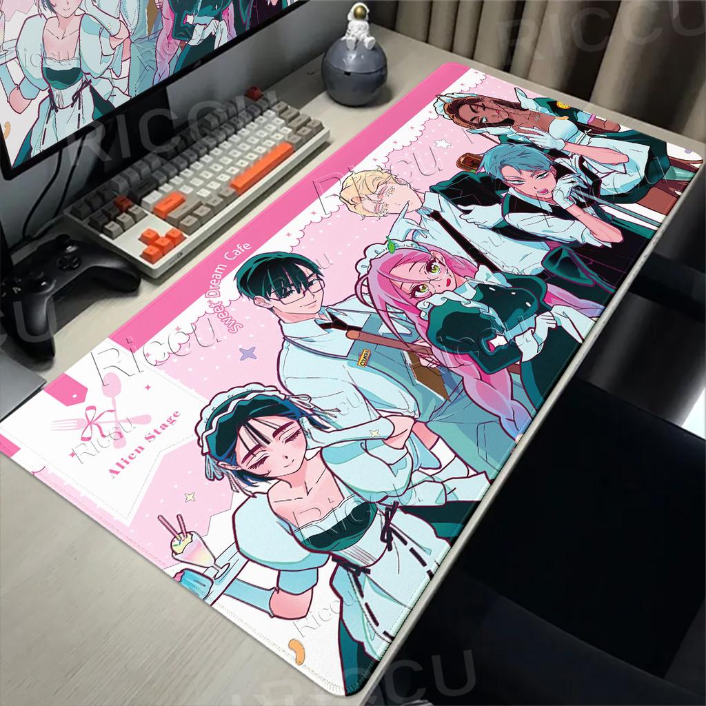 Comic Couple Cute Anime A-alien Stage Pattern Mouse Pads Anti-slip Locking Edge Thickened Desktop Mats Large Comfort Gaming Rugs