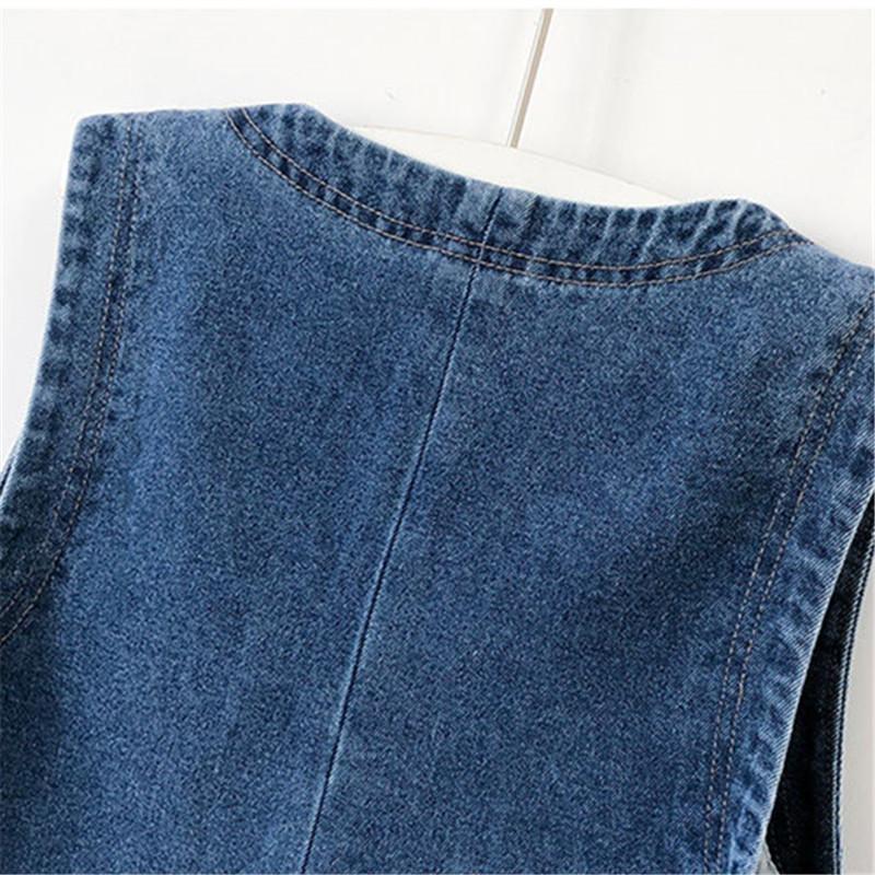 Spring Autumn Retro Women's Short Denim Vest Jacket Single Breasted Korean Slim Casual Jeans Vest Female Waistcoat Tops
