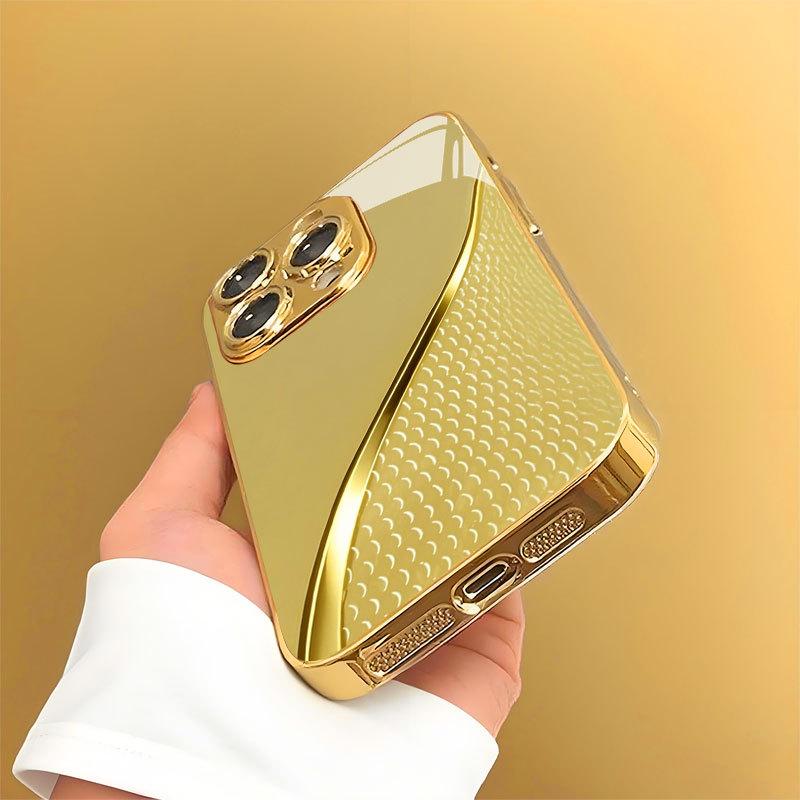 Plated-gold glass phone case with patterns, suitable for iPhone 17/16/15/14/13/12/11, etc. The top choice for giving gifts.