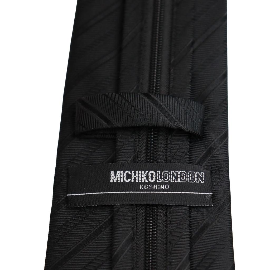 [Michiko London] One-touch tie, black, striped, regular size, 8cm wide end, no tying required, formal wear, funeral, memorial service, polyester,