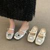 French Rhinestone Square Buckle Mary Jane Shoes One-word Buckle Thick Heel Fairy Wind Shallow Mouth Single Shoes 2025 Spring and Summer New Explosion