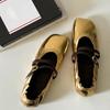 Sheepskin Retro Oblique Head Ballet Shoes Women Wear One-word Buckle Belt Temperament Flat Mary Jane Single Shoes Grandma Shoes Women