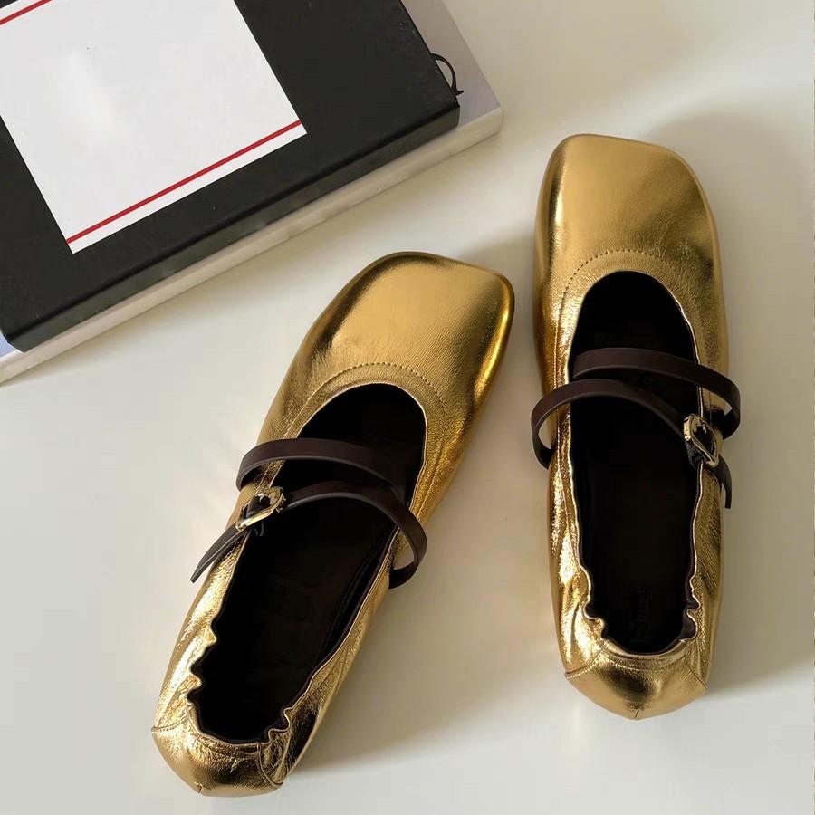 Sheepskin Retro Oblique Head Ballet Shoes Women Wear One-word Buckle Belt Temperament Flat Mary Jane Single Shoes Grandma Shoes Women