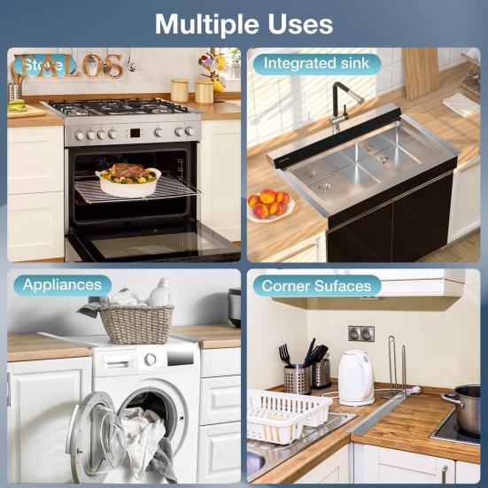 2 bucăți de acoperire din oțel inoxidabil pentru sobe de protecție rezistentă la căldură, lungime reglabilă, umplere pentru sobe, pentru kit de finisare pentru blatul cuptorului de bucătărie