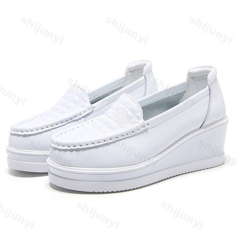 Fashion Women Wedge Platform Shoes 2025 Summer Fashion Comfortable Leather Casual Slip-on Women's Loafers Hollow Out Breathable Shoes