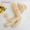 SOMALER Knit Real Mink Fur Hats for Winter Women Weave Fur Cap with Fox Fur Pompom Fox Fur Brim Luxury Female Knitted Beanies