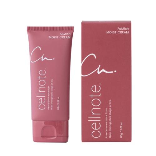 cellnote. FeMish MOIST CREAM, serial numbered, highly moisturizing cream for sensitive areas, containing ceramides, vitamin C derivatives, human stem