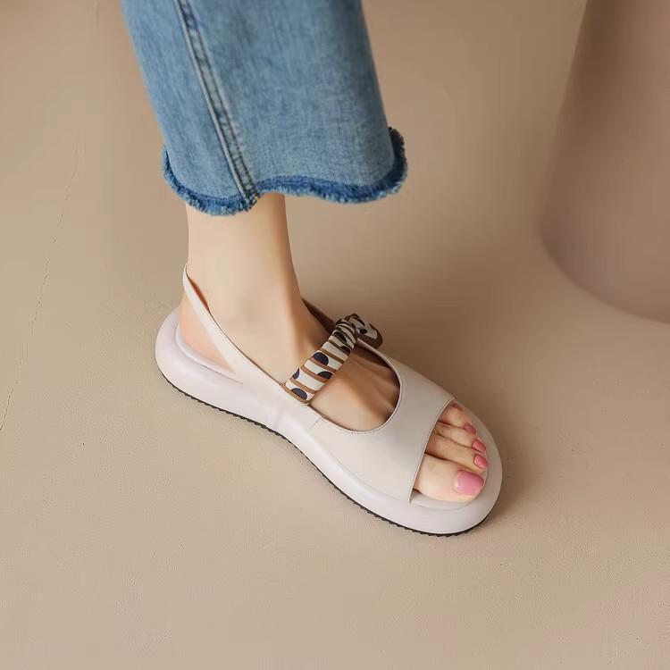 

Fashion French Flat Woman Shoes 2025 Summer New Thick Soled Women s Sandals Fashion Versatile Women Roman Sandals Sandales Femmes Été 40