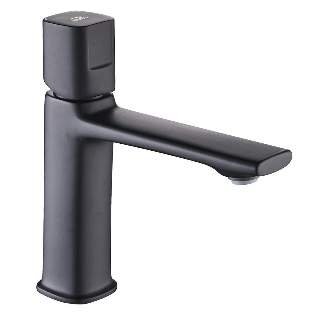 LAVEO Tores low-mounted washbasin tap with stopper, black