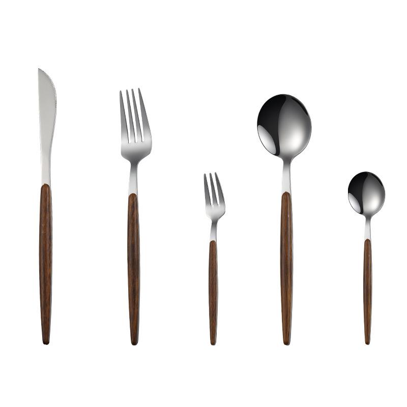 430 stainless steel handle Portuguese tableware knife fork spoon set Steak knife Japanese wood grain housewarming gift