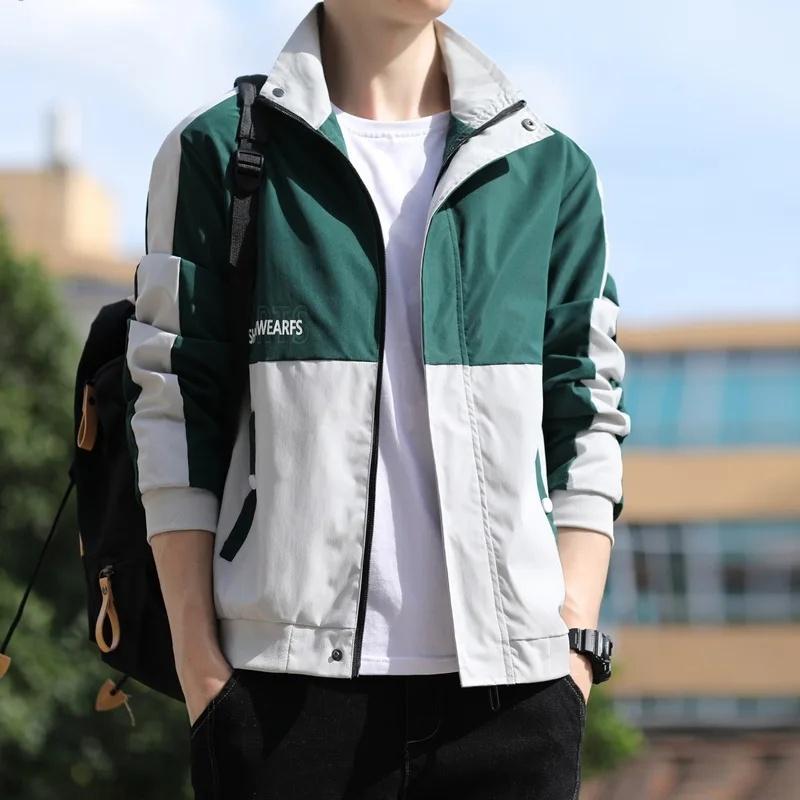 Men's Casual Sport Jacket Spring Autumn New Style Korean Version Leisure Color Blocking Fleece-lined Thickened Trendy Outerwear