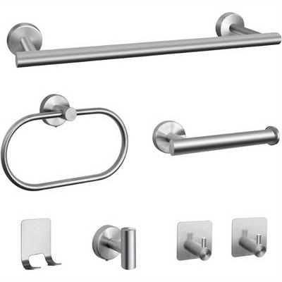 Juego de accesorios de baño de 7 piezas, juego de estantes de torre de baño de acero inoxidable de níquel cepillado montado en la pared, incluye barra para toallas de 16 ", soporte para papel higiénico