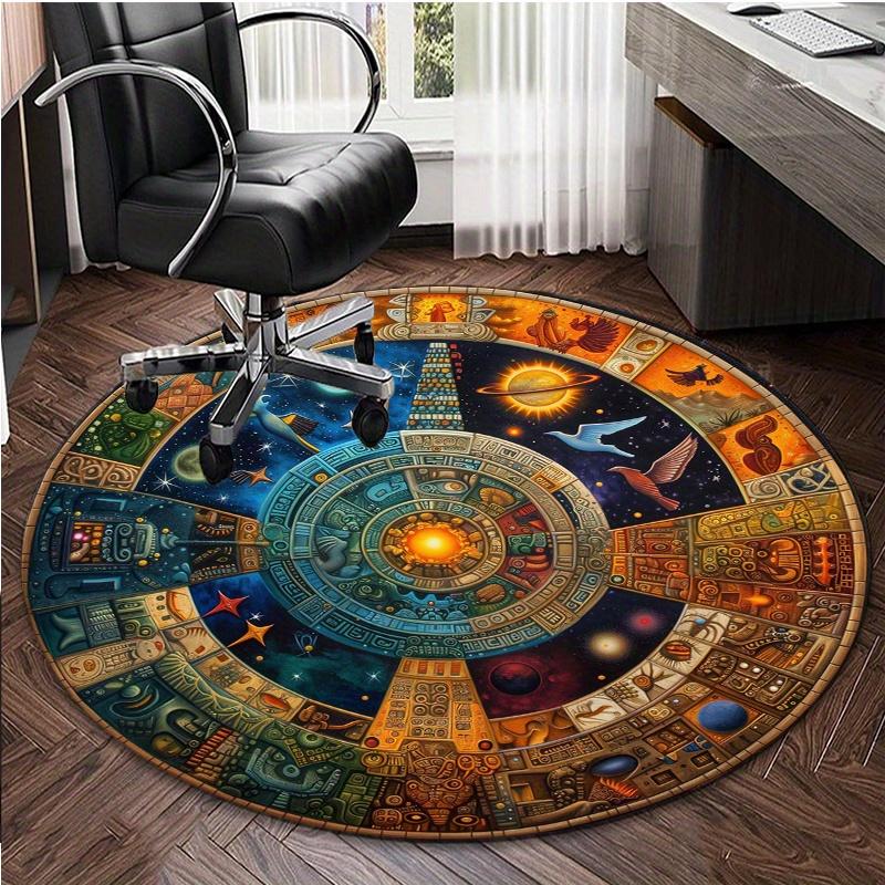S Mayan Starry Sky Calendar Round Rug Nonslip Area Rug Office Chair Mat Carpet For Living Room Bedroom Home Decor
