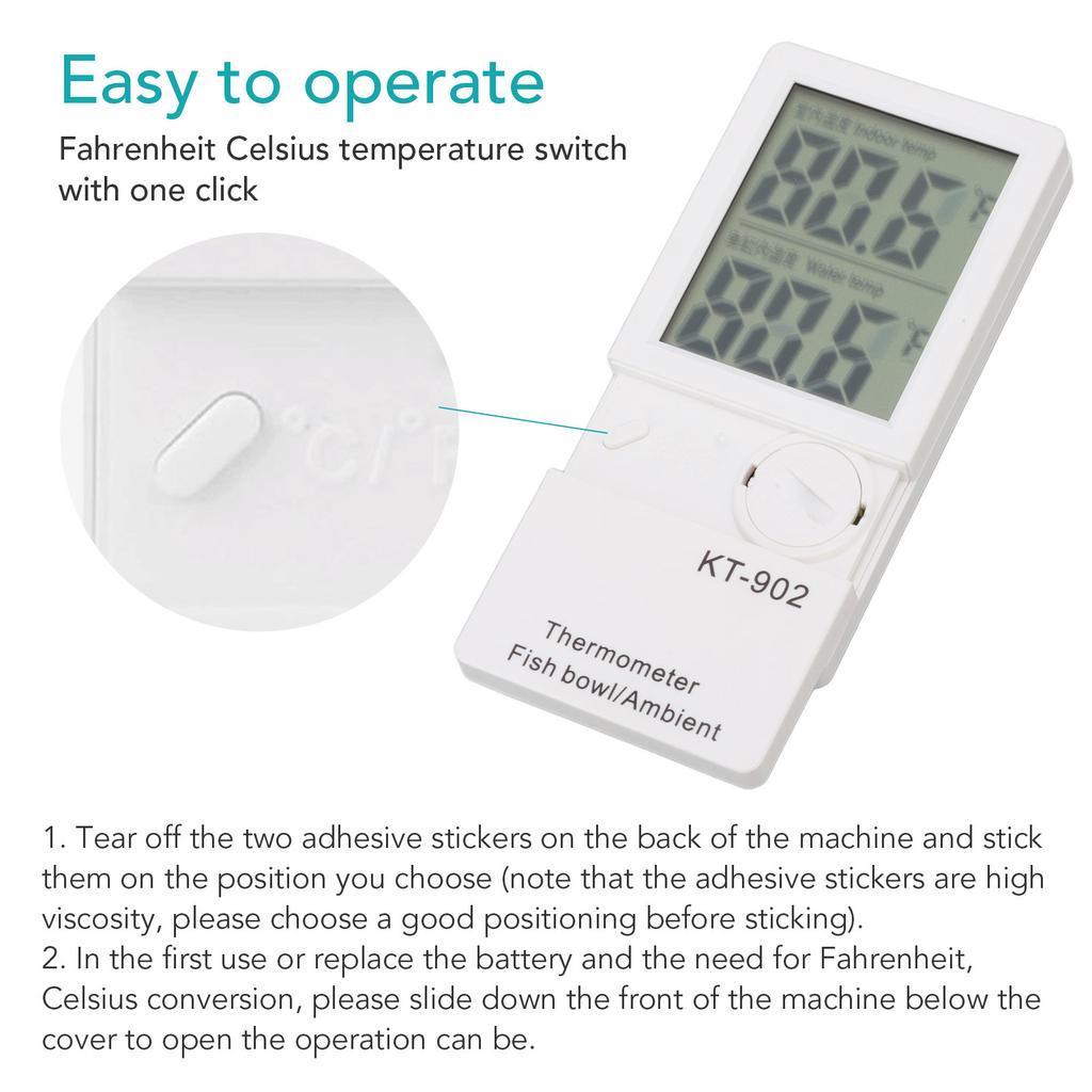 Digital Aquarium Thermometer Low Power Consumption Electronic Digital Fish in and Out Thermometer KT902