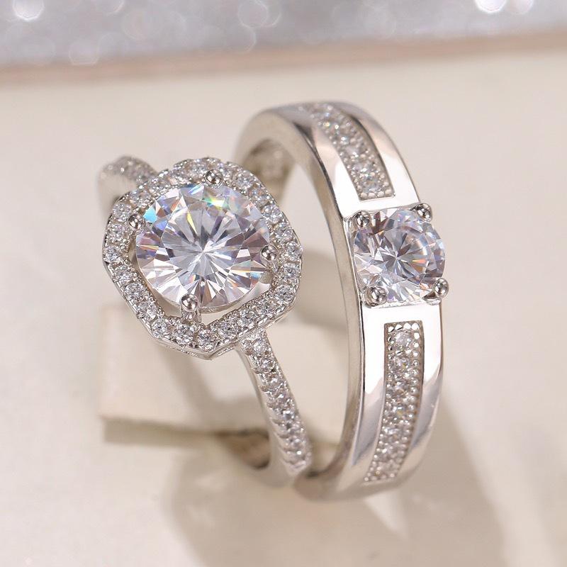 Couples Open Ring Simulated Silver Plated Wedding Ring Adjustable Size Geometric Design