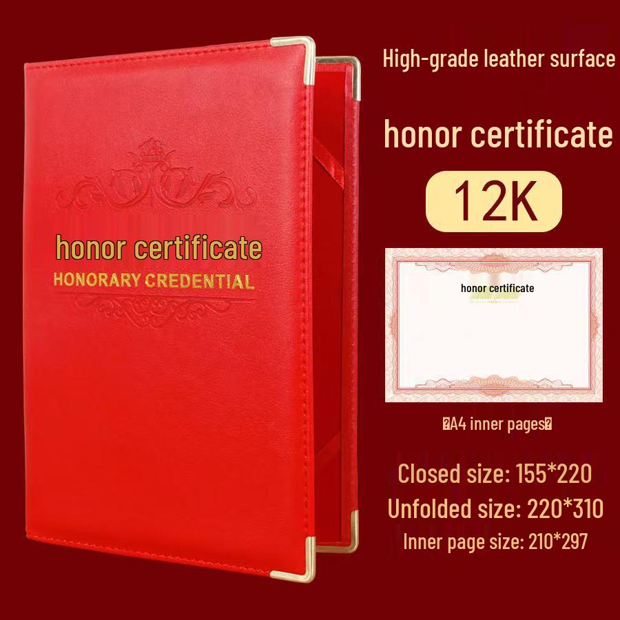 PU Leather Award Certificate with Waterproof Cover, A4 Printable Pages, and Hot Stamping for Honors & Appointments