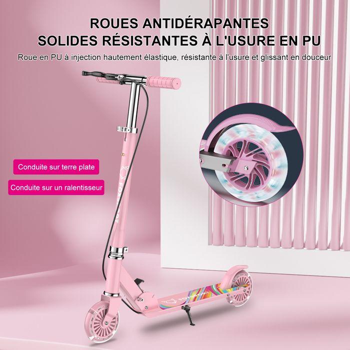 Trottinette Enfant - FOXSPORT - Pliable - Guidon Ajustable de 3 Niveaux - Frein à Pédale - Charge 100KG - Rose
