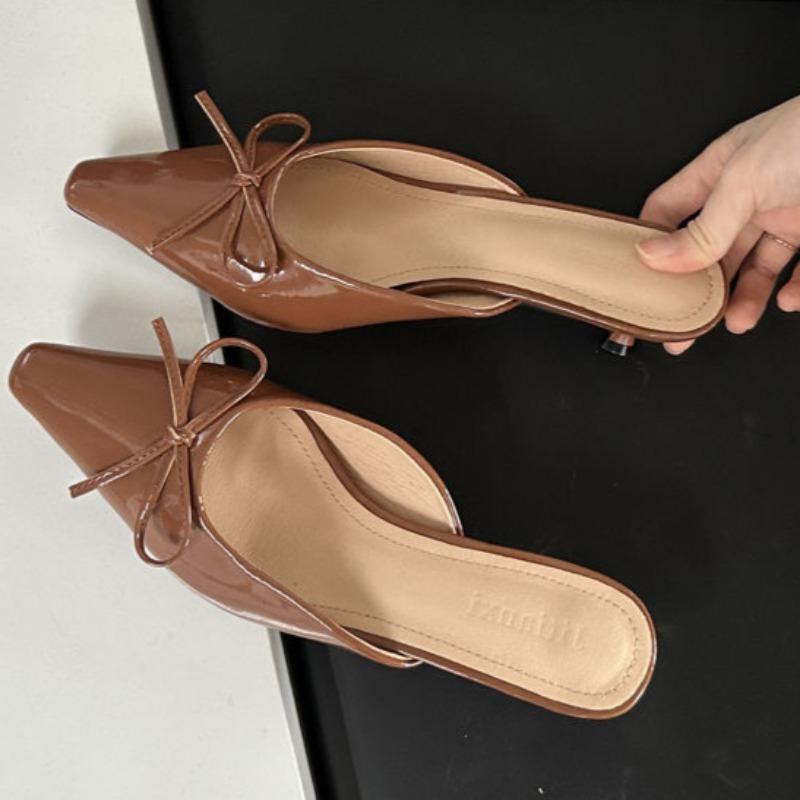 Fashion Autumn New Baotou Slippers Women's Shallow Mouth Shallow Mouth Butterfly Knot A Slip-on Wear-resistant High Heels