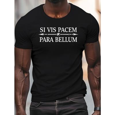 European Sizes Men'S Casual Crew Neck T-Shirt with "Si Vis Pacem Para Bellum" Print - Lightweight, Breathable Polyester, Short Sleeve Top for Summer