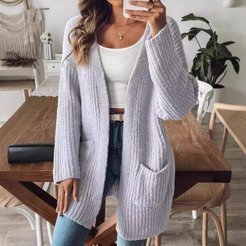 Women Casual Long Sleeve V Neck Cardigan Sweater Coat With Pockets
