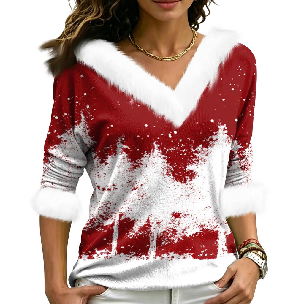 Christmas V-Neck Top with Elegant Cut for Party, Date and Everyday Wear