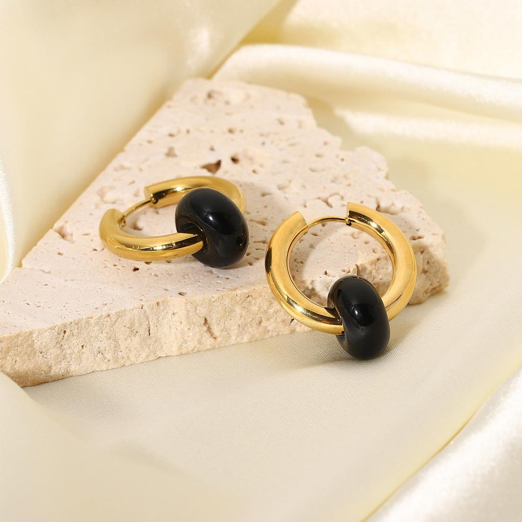 Drop shipping 1 pcs gold plated tarnish free stainless steel hoop earring jewelry green malachite natural stone huggie earrings