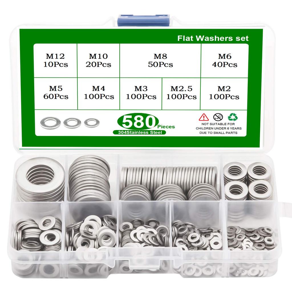 520pcs580pcs620pcs684pcs180pcs360pcs900pc Flat Washer Set 304 Stainless Steel