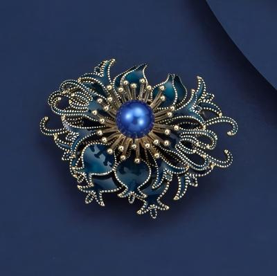 Retro-Hofstil blaue Brosche, hochkarätiges Luxus-Temperament Perlen-Korsage Nischen-Anstecker mit Schmuck