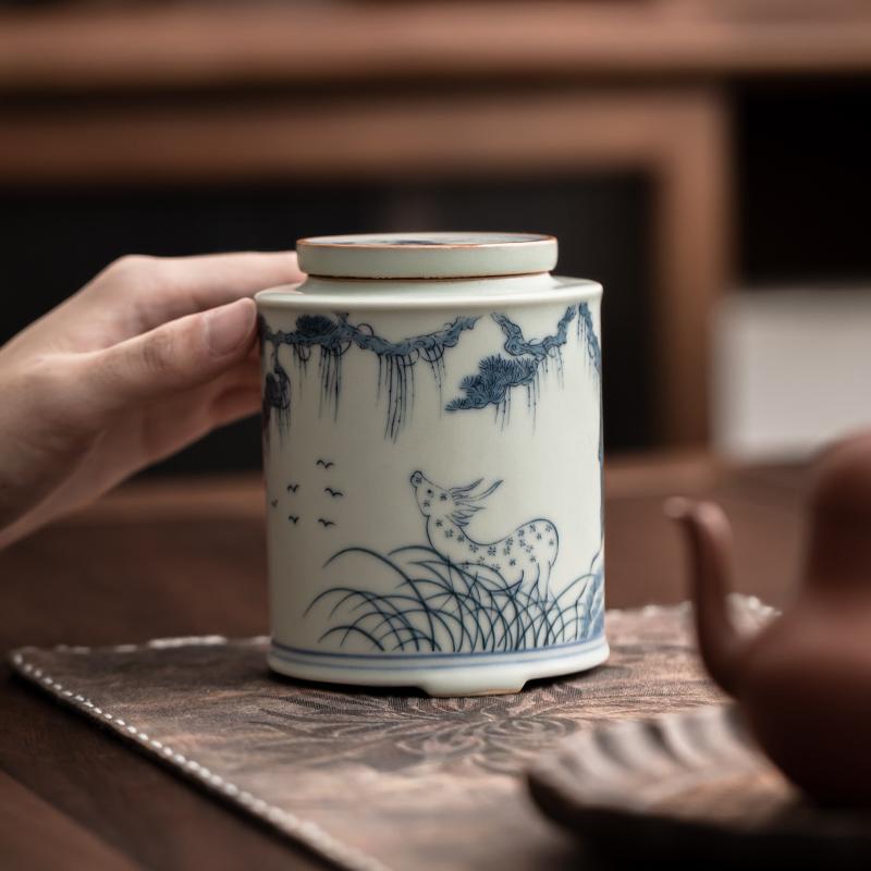 Vintage Ceramic Tea Caddy Moisture-proof Blue and White Porcelain Storage Jar Multi-functional Coffee Medicinal Herb Storage Box