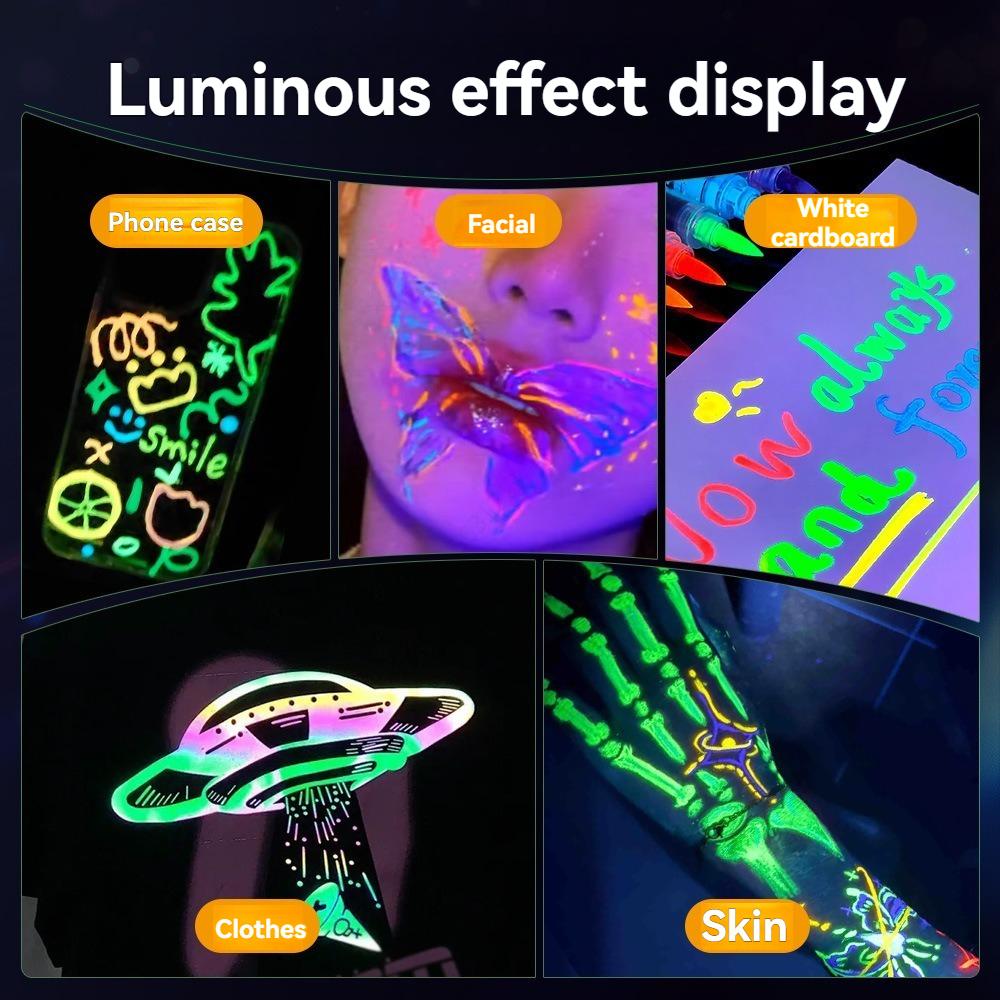 8-Color Set Neon UV Fluorescent Acrylic Paint Markers - Glow In the Dark Luminous Art Supplies for DIY
