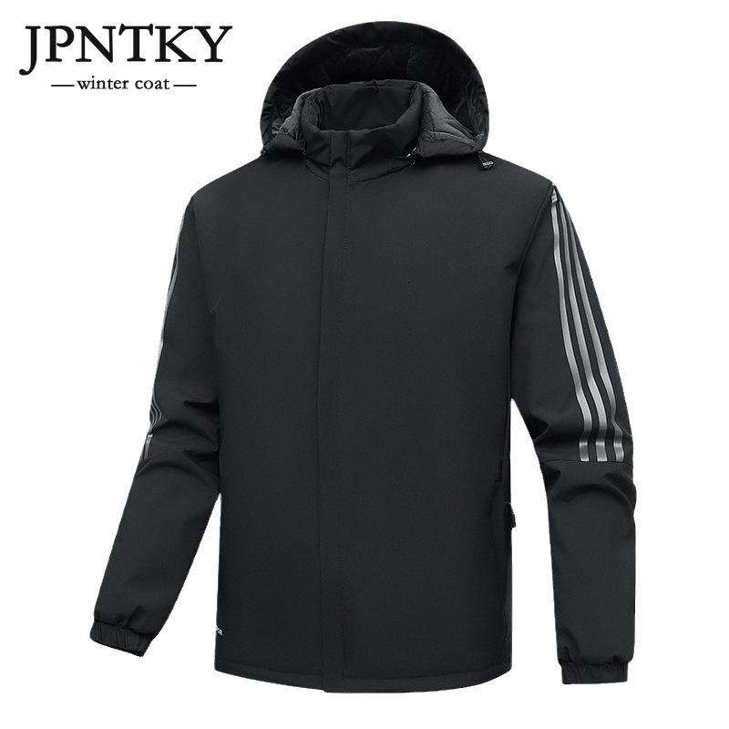 

JPNTKY осенне-зимнее мужское пальто с капюшоном и флисом, утепленная зимняя ветрозащитная теплая уличная куртка, зимняя куртка с хлопковой подкладкой
