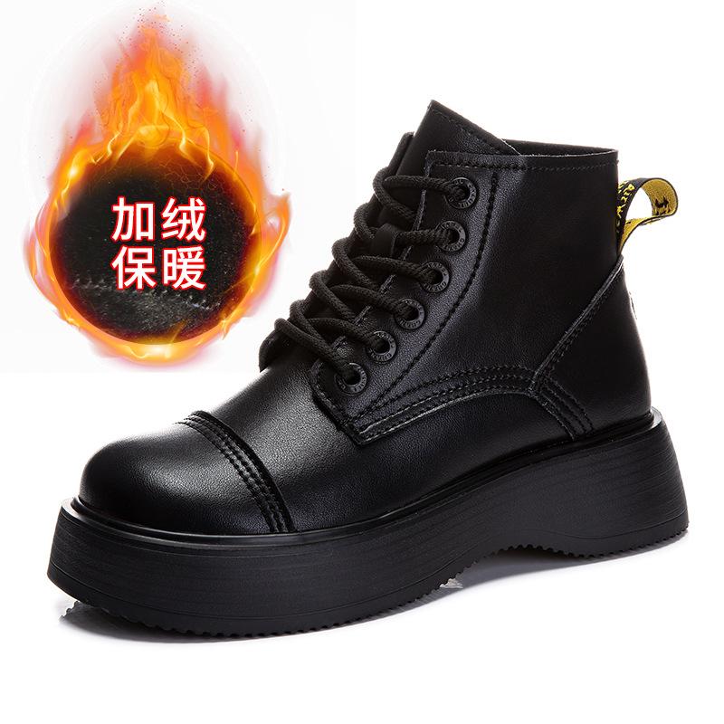 

Foam bottom leather Martin boots women s 2025 autumn and winter new thick-soled versatile boots casual thin boots velvet women s boots 40