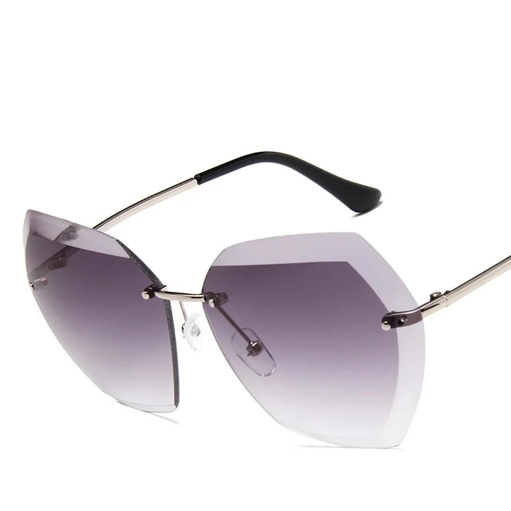 

New Fashion Vintage Rimless Stylish Sunglasses Pair Women Men Retro Cutting Lens Gradient Sun Glasses Female UV400