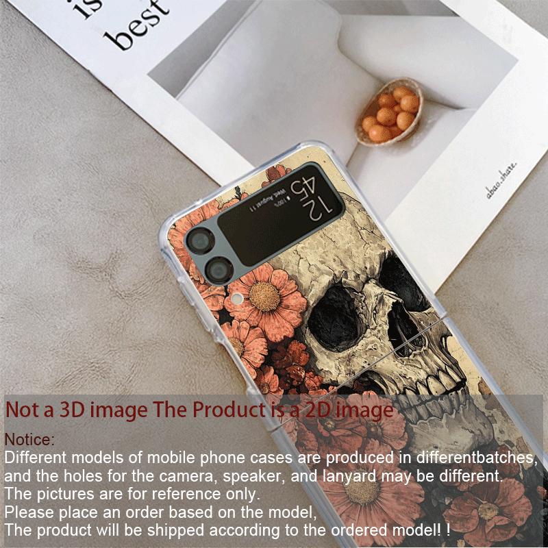 Vintage Gothic Night Flower Skull Head Print Phone Case for Samsung Galaxy Z Flip 7 Flip6 5 4 3 Folding Cover for Z Flip7 Flip5