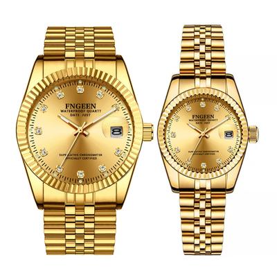 Pair Watch Pair Watch Couple Gold Stainless 3ATM Waterproof Stylish Analog Display Japanese Quartz Watch Gold Leisure Business Fashion Accessories