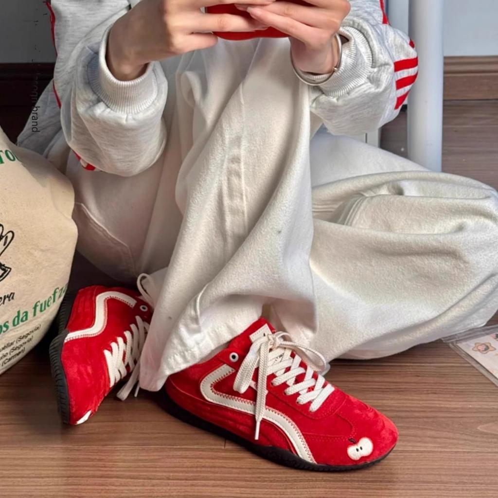 Red Dexun Shoes Women's 2025 New Versatile Sports Casual Shoes Thin-soled Racing Shoes Apple Casual Forrest Gump Shoes Tide