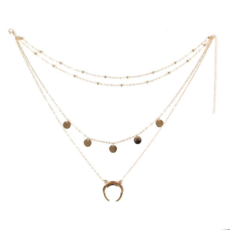 

New Trend Fashion Metal Sequin Moon Pendant Layered Necklace золотой