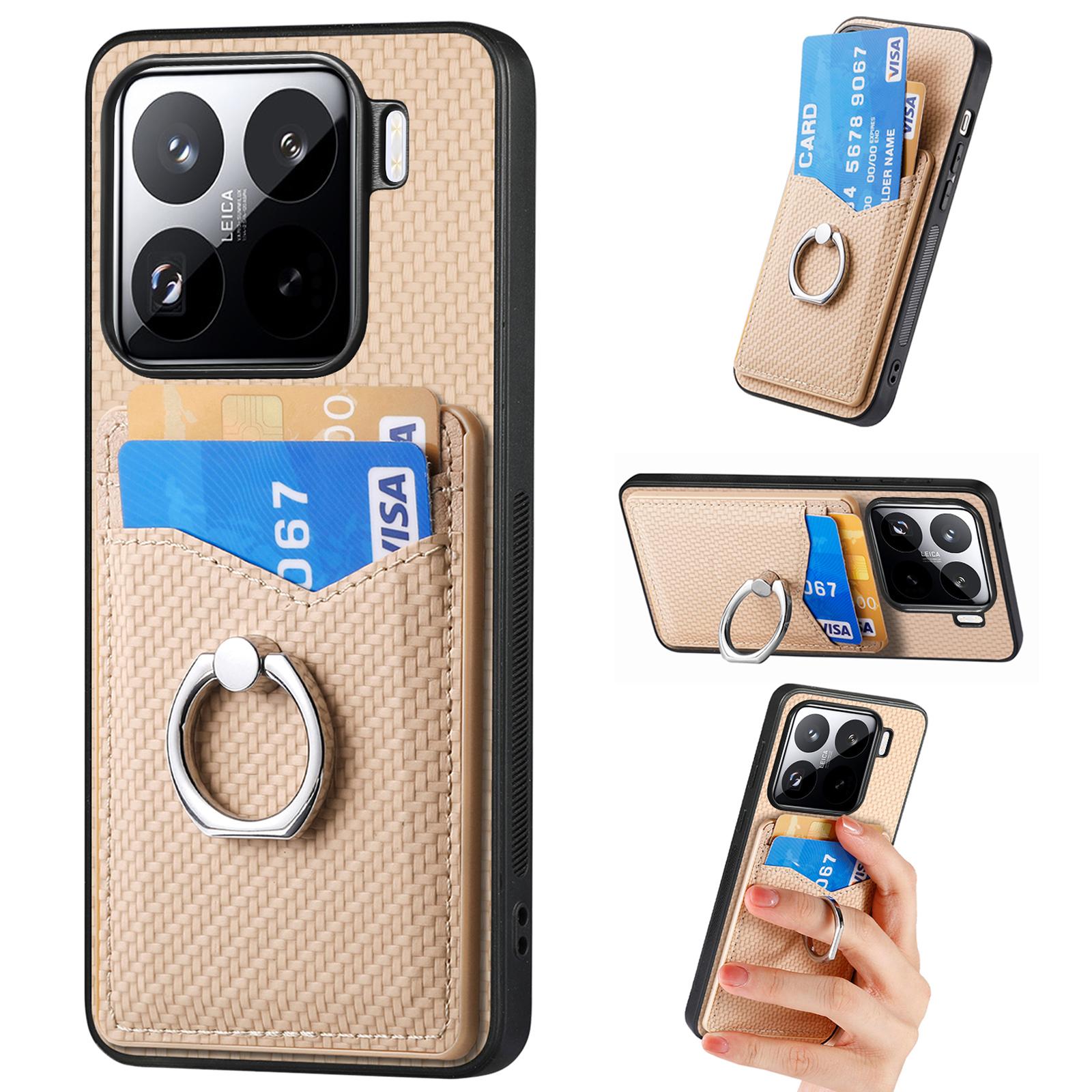 

For Xiaomi 15 Case Card Slots Ring Holder Kickstand Phone Cover Apricot