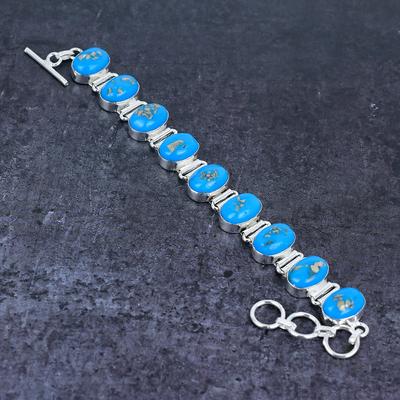 Bracciale Fatto a Mano in Argento Sterling 925 con Pietra Preziosa Turchese Naturale 7-8" w8z33