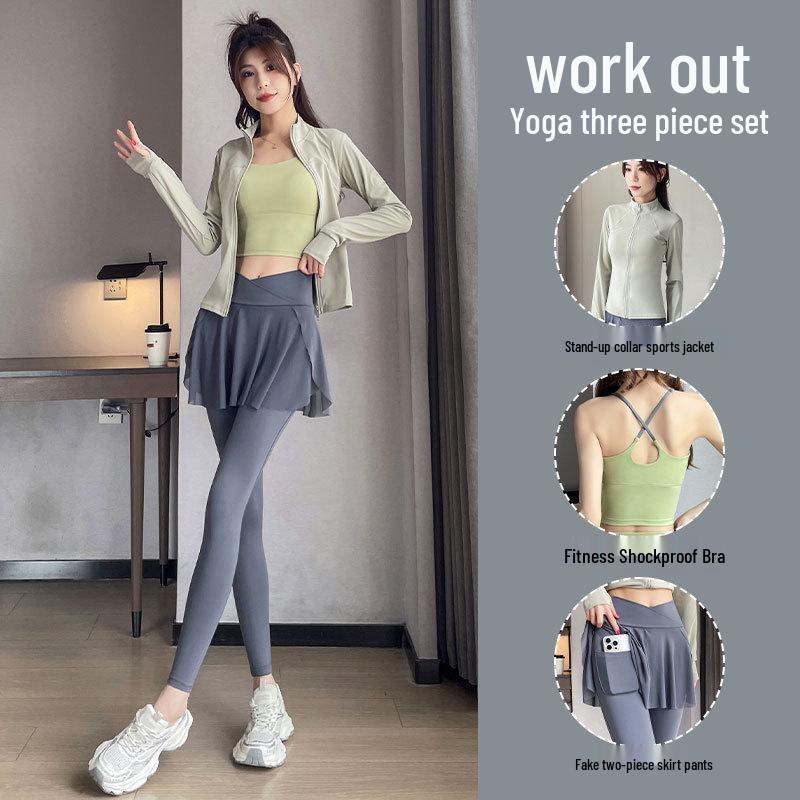 

2024 Women s Premium Sportswear: Autumn Yoga & Running Three-Piece Set with Jacket L