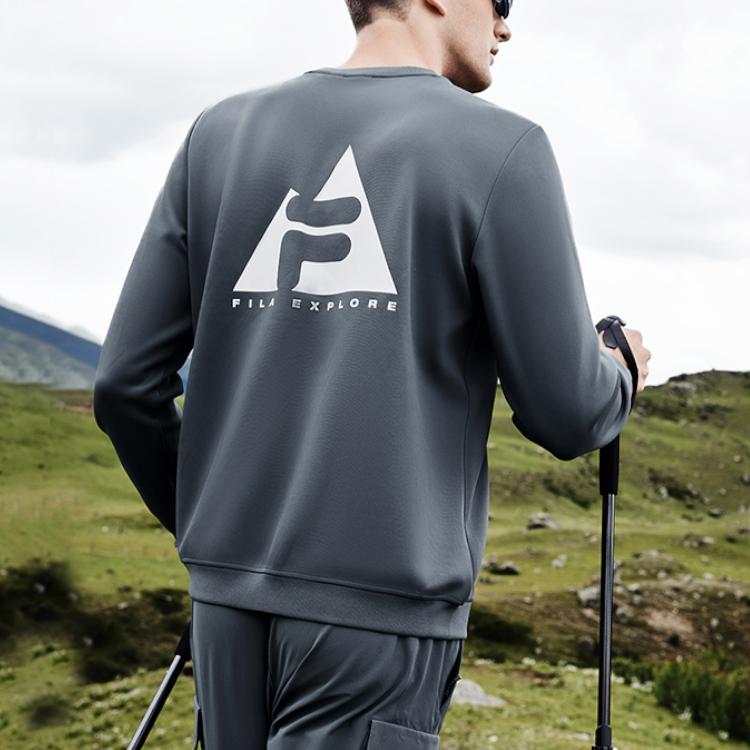 FILA 2023 Autumn New Knit Pullover Long Sleeve Sweatshirt Antibacterial Men sweatshirt Gray-Green A11M337205F-DY
